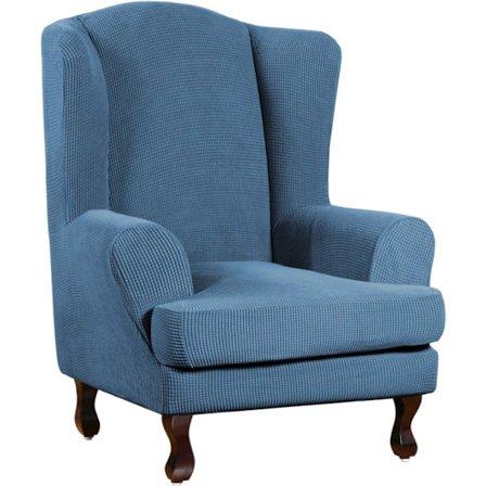 Wingback Stolebetræk 2 Dele Wing Stol Betræk Stretch Betræk Støvet Blå-Wing Stol