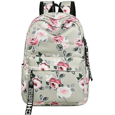 Ny blommig skolryggsäck Ljusgrå