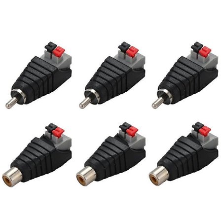 6-pack RCA-kabel till subwoofer-högtalare RCA hane/hona till AV Phono-högtalare 2 skruvterminaler videoljud fjädertryckstyp Balun för CCTV