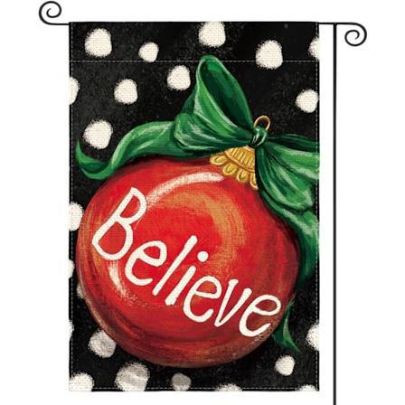 Polka Dot Believe Juletræshaveflag 12x18 Tommer Dobbeltsidet, Ornamentkugler Vinter Landhus Have Udendørs Dekorativt Flag