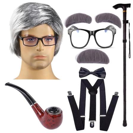 Lasten 100 päivää koulua Senior/Old Lady Cosplay-asusteet pojille tytöille Halloween kirjaviikkojuhla Isoisä/mummo Black White Men