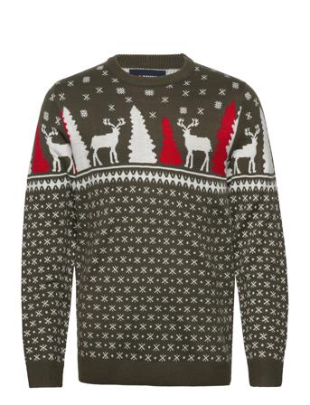 Dpx-Mas Deer Knit Neulepaita Pyöreä Kaula-aukko Monivärinen/Kuvioitu Denim Project