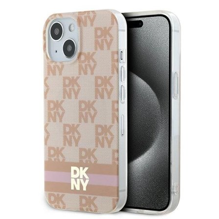 DKNY IML Checkered Mono Pattern & Printed Stripes MagSafe-fodral för iPhone 15 / 14 / 13 - rosa