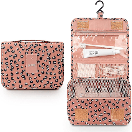 Hængende toilettaske - Stor kosmetisk makeup rejsearrangør til mænd og kvinder med robust krog - leopardmønster