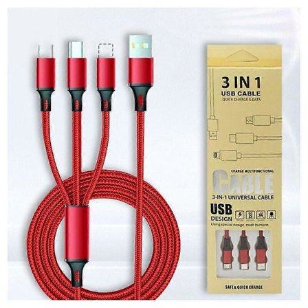 Nailonpunottu yksi veto kolme datakaapeli monipäinen pikalataus 3 in 1 matkapuhelimen latauskaapeli (FMY)