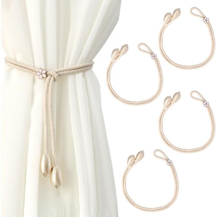 Set med 4 gardinomtag, lämpliga för tunna gardiner, justerbara omtag för optimalt grepp (beige)