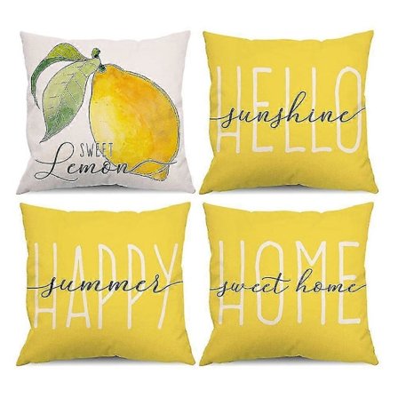 Sommer Pudebetræk 18x18 Sæt Med 4 Sommerdekorationer Citron Bondegårdspuder Sommer Pude
