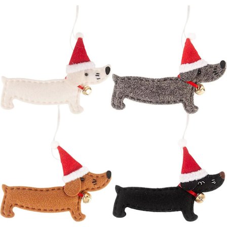 4 pakker Gravhund Hunde Ornamenter Juleophæng Juletræsophæng Juletræ Gravhund Hundeophæng Filt Hund Dec