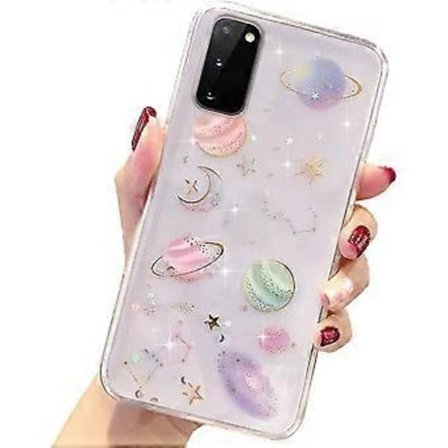 KATEA Pige-Etui til Samsung Galaxy A21S Glitter Etui Sød Sødt Klar Skinnende Glimmer Bling Etui til Piger Kvinder Planet Stjerner Design Blød TPU 