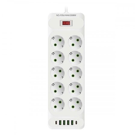 (Vit) EU-kontakt Grenuttag Eluttag med 4 USB-portar Snabbladdning Multiprise Nät