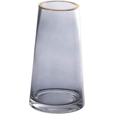 Klar Glas Vase, Højde 22cm, Blomstervase Med Guldkant, Bordvase Velegnet Til Hjemmeindretning, Han