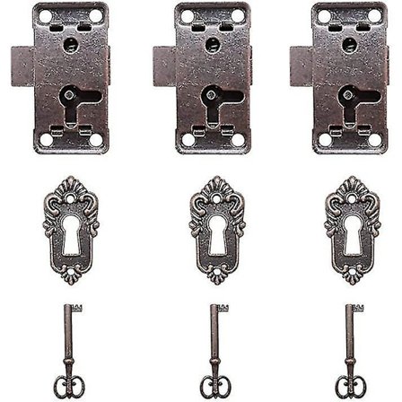 Antik låssats dörrlås dekorativ möbel klassiskt lås 3 delar