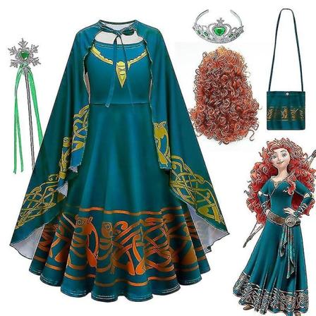 * Film Brave Merida kostym för tjejer Halloween prinsessklänning Barn Carnival Fantasia Barn Xmas Party Cosplay Costume-e 11*12T 160 Dress and cloak