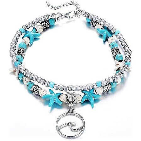 Blå Skildpaddeankelarmbånd til Kvinder Piger Flerlags Perler Håndlavede Strand Ankelarmbånd Sæt Boho Fodsmykker