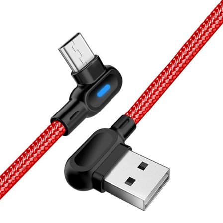 Kompatibel med iPhone, vinklad 90 graders laddarkabel USB A till USB C / iPhone Lightning röd
