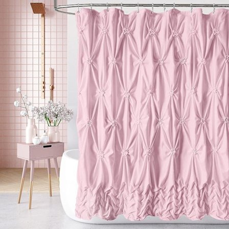 Pink Bruseforhæng Luksus Bruseforhæng Elegant Design med Klemte Læg Stof Bruseforhæng Badeværelse Dekorativt Bruseforhæng Fersken 183 cm X 183 
