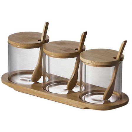 3 stk. glassoppbevaringskrukke, /kjeks/te/kaffebønner Organizer Flaske, krydder/krukker med trelokk