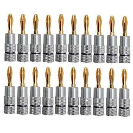 20 stk. bananstik 4,5 mm forgyldt stik til lydhøjtaler - skruelås