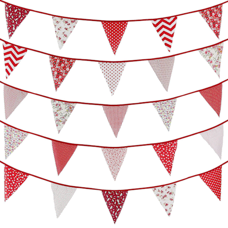 40ft Stof Vimpel Banner Rød Blomster Vintage Vimpel Flag Genanvendelig Bomuld Trekant Flag Girlande Med 42stk Vimpler Til Have Bryllup Baby Shower