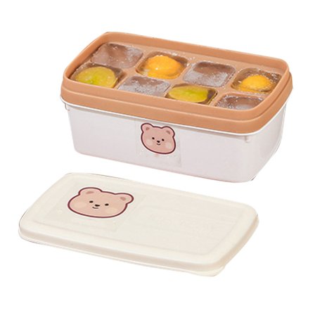 Isbitsform Silikon PP Mjuk Bas Stor Kapacitet Isbitsformar med Lock och Behållare Risbrun 8 Fack