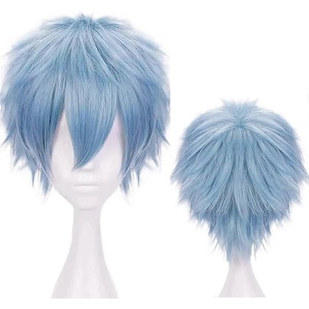 Lyseblå Parykker til Drenge Kort Bølget Paryk Blå Cosplay Paryk til Halloween Syntetisk-lingling}