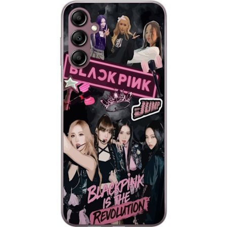 Kompatibelt Mobildeksel til Samsung Samsung Galaxy A14 5G BLACKPINK kollasj med scenebilder, krone, lysstaver og teksten Blackpink Is The Revolution i