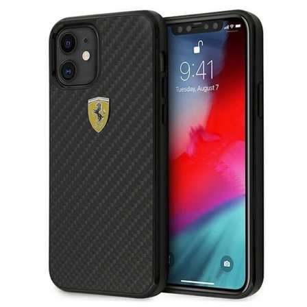 Ferrari Cover til iPhone 12 mini 5,4" OnTrack Real Carbon Sort