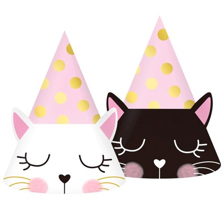 Rosa Katt Partyhattar 6-pack