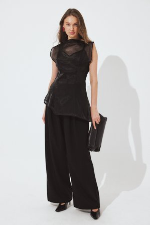 Pelin x NA-KD weite Hose mit hoher Taille - Hosen mit hoher Taille - Schwarz - EU 34