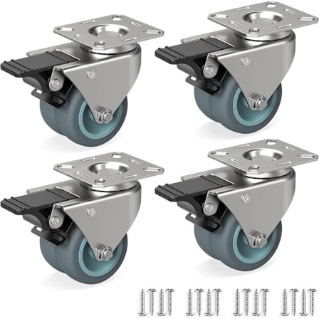 Möbelhjulset om 4, 50 mm, kraftiga hjul med bromsar, lastkapacitet upp till 400 kg, repfria gummihjul