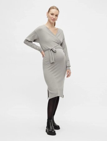 Mamalicious Mlmia Tess L/S Knit Uk Dress 2F A. - Grey - S