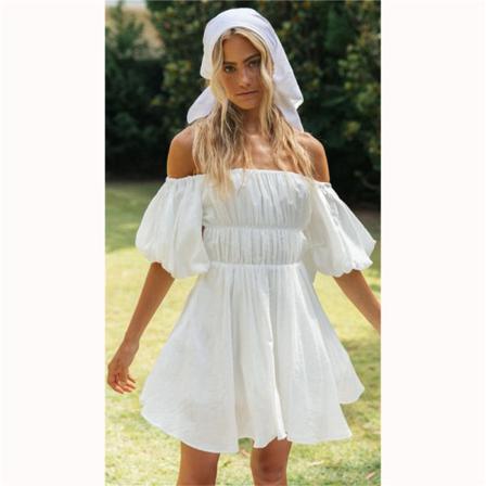 Sommar Damklänning Casual Ruffle Off Shoulder Elegant Rosa Swee
