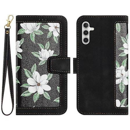 För Samsung Galaxy A55 5g Telefon Läderfodral Korthållare Med Blommönster