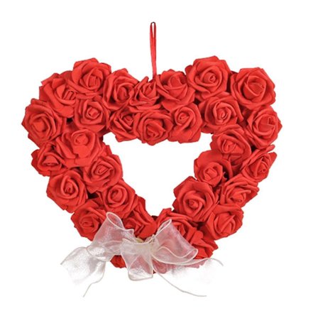 Hjärtformad krans med rosor för alla hjärtans dag, blomstergirlang för dörrkrans till alla hjärtans dag-dekoration,