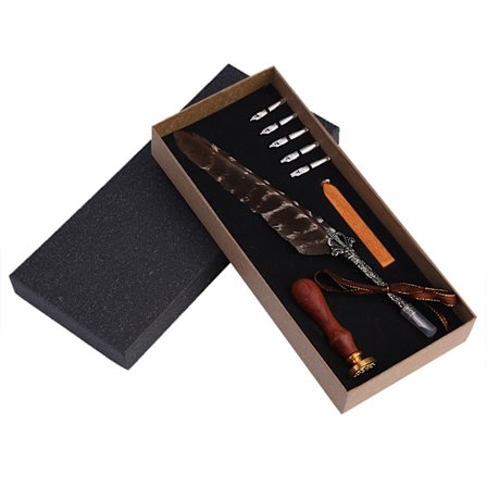 Retro Klassisk Stil Fjäderpenna Dopp Penna Kontor Sign Penna Presentförpackning för Jul