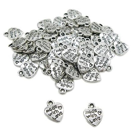 25 stk Nikkelfrie hjerteformede charms "Made with love"