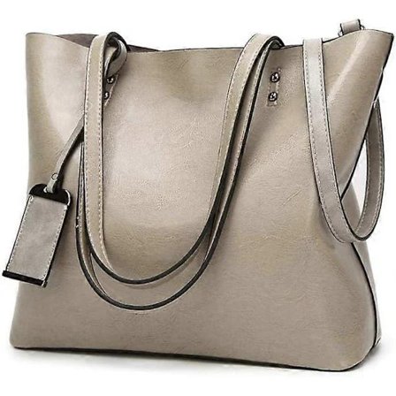 Myke PU-skinnvesker for damer, stor kapasitet, retro vintage, avslappet tote bag, skuldervesker, vesker for kvinner (grå)