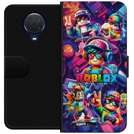 Yhteensopiva Lompakkokotelo Nokia Nokia G20 Värikäs Roblox-peliryhmä kuulokkeilla, ohjaimilla ja neonväreillä, täydellinen lapsille ja peli-into