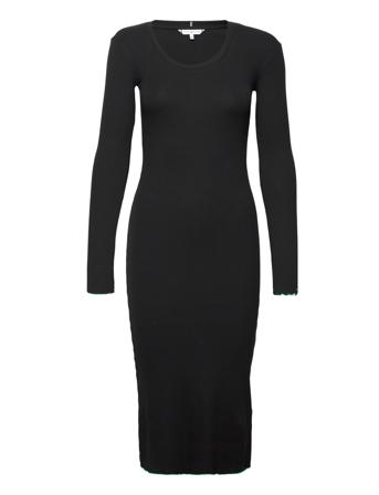 Slim Frill Rib Sc-Nk Midi Drs Ls Black Tommy Hilfiger