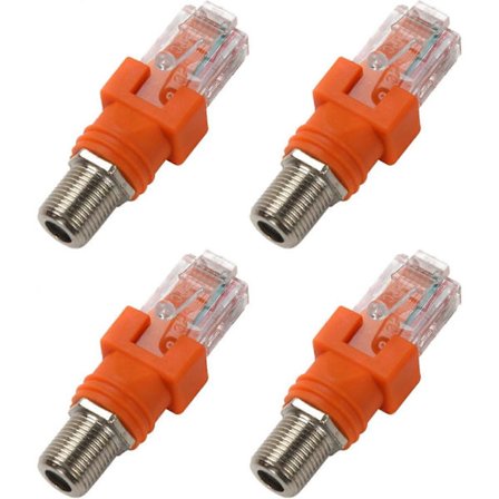 4 kpl F-RJ45-muunnin, F-naaras-RJ45-uros koaksiaalinen jatkoadapteri, Ethernet-liitin, suora koaksiaaliliitin, oranssi