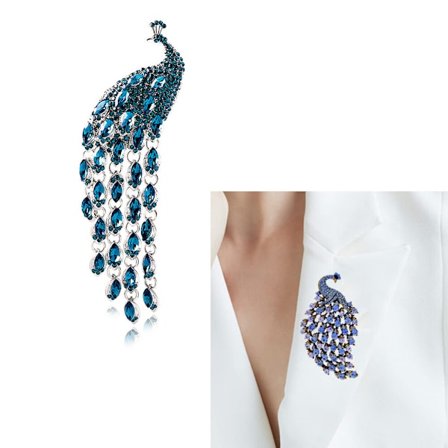 Yksi kappale (sininen) Kristalliriikinkukko Rintaneula Emali Iso Lintuosa