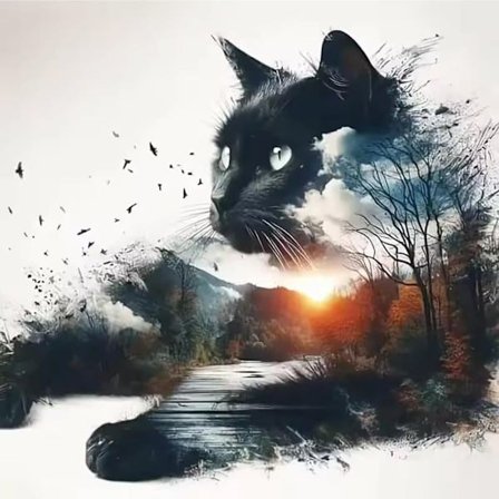 Svart Kat Landskabskunst - 5D Fuld Drill Diamantmaleri til Hjemmet, 30x30 cm