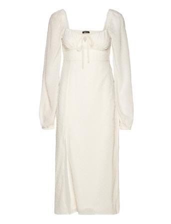 Gathered Dot Midi Dress Dresses Summer Dresses Hvit Gina Tricot*Betinget Tilbud