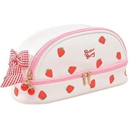Søt jordbær trykt stor kapasitet penal japansk cordfløyel pennbeholder Kawaii skrivesaker pose sminke kosmetikkveske