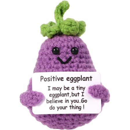 8 cm Positiv Aubergine, Uppmuntrande Presenter till Män, Söt Virkad Auberginedocka, Rolig Virkad Auberginedocka Bildekoration