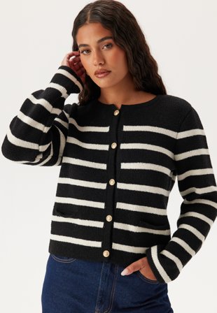 ONLY Onllaura Life Ls O-neck Cardig Black/W Cloud Dancer Klær