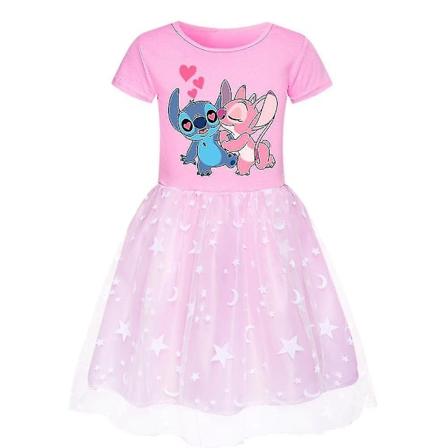 3-10 år jenter Lilo & Stitch trykt kjole skjørt bursdag cosplay fest fancy kjole[HK] Pink 9-10 Years