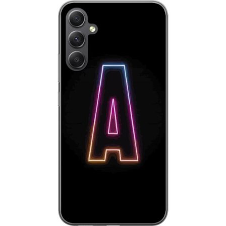Kompatibelt Mobilskal till Samsung Samsung Galaxy A05s Minimalistisk neonbokstav A i regnbågsfärgat ljus mot svart bakgrund i modern typografisk sti