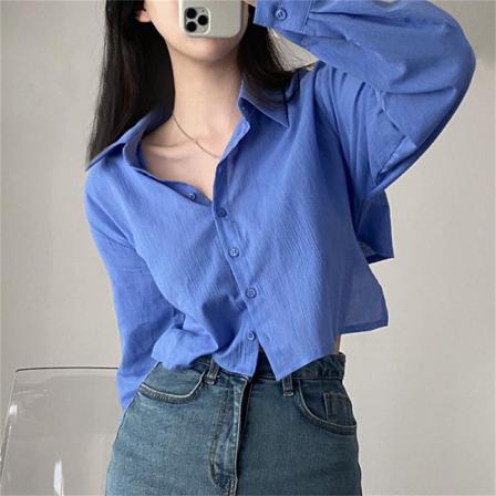 Kvinnor Cropped Shirt Toppar Långärmad Casual Solid Lace Up All-m
