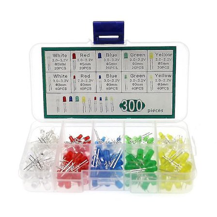 300 st LED Diode Lights, 5 färger 5mm & 3mm Light Emitting Diodes Led Sortiment